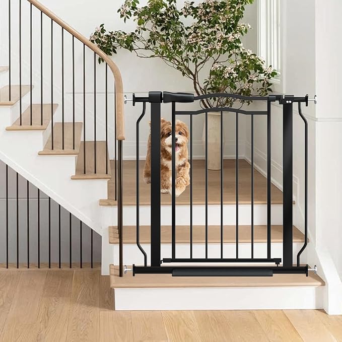 30" Tall Narrow Baby Gate for Doorways No Drill 29.5-33.8" Wide, Auto Close Press Mounted Baby Gate Indoor for Kids, Walk Through Pet Gates for Stairs, Black