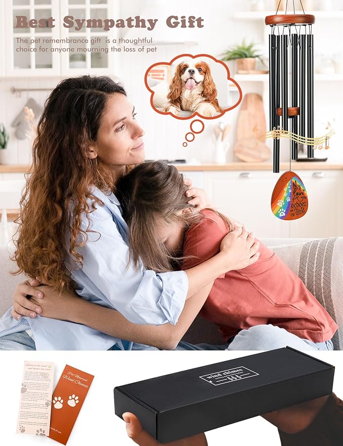 Dog Memorial Gifts for Loss of Dog, Pet Memorial Gifts for Dogs, 26" Pet Memorial Wind Chimes for Loss Dog, Loss of Dog Sympathy Gift, Dog Wind Chime with Rainbow Bridge for Outside Garden Patio