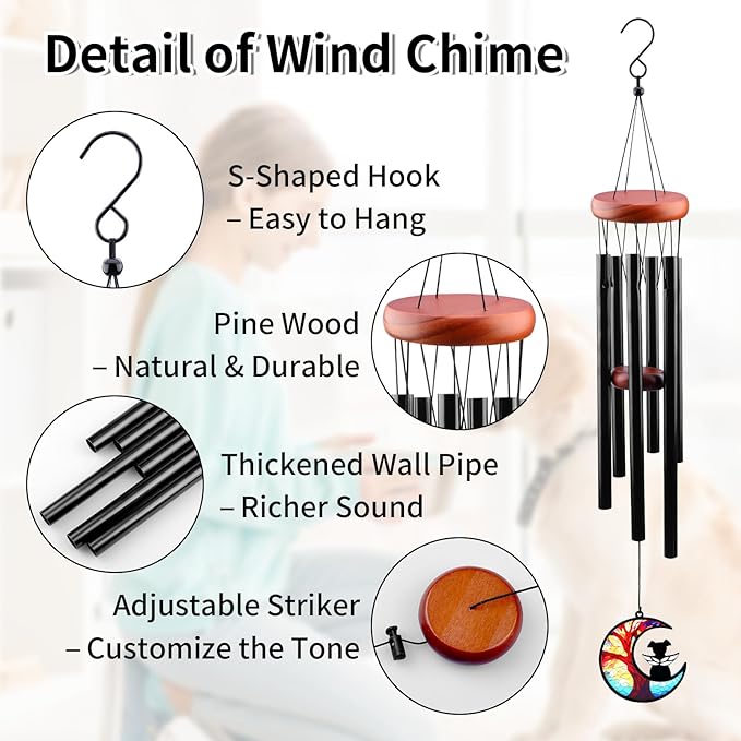 Pet Memorial Wind Chime – Dog Memorial Gifts for Loss of Dog, Loss of Pet Sympathy Gift, Pet Remembrance Bereavement Gift (Moon)