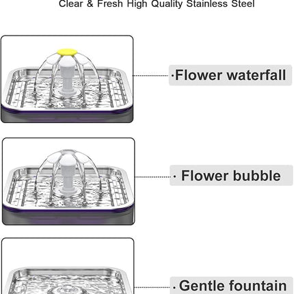 Crystal Cat Water Fountain Stainless Steel, 101oz/3L Pet Fountain with LED Light for Cats and Dogs (Grey)