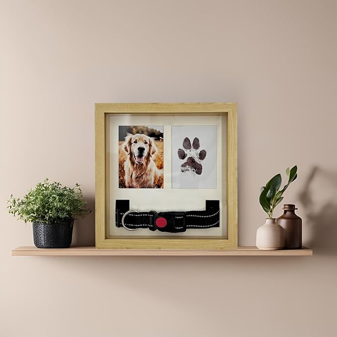 Pet Memorial Dog Picture Frame, 4 Customizable Displays, 9x9, Paw Print Kit for Dogs, Pet Memorial Gift for Dogs, Loss of Dog Sympathy Gift, Pet Paw Print Impression Kit (Natural)