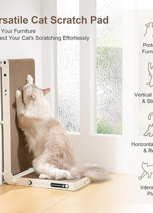 Cat Scratcher, 25.3 Inch Double Sided L Shape Cat Scratching Board, No Assembly Cat Scratch Pads with Ball Toy, Cat Scratchers for Indoor Cats & 3X Catnip, Large