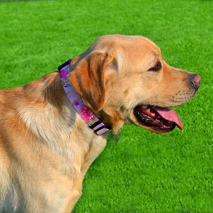 Dog Collar with Bohemia Floral Tribal Geometric Patterns - Soft Ethnic Style Collar Adjustable for Small Medium Large Dogs（Pink Rose,L）