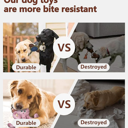 2Pack Dog Toys for Large Dog - Plush Squeaky Medium & Small Dog Toys - Stuffed Animals Puppy Toys - (Monkey+Octopus Pink)