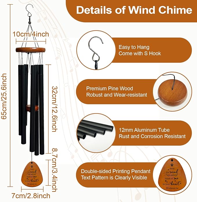 Pet Memorial Wind Chimes Dog Memorial Gifts Loss of Pet Sympathy Gift Sympathy Bereavement Gifts in Memory of Dog Cat Wind Chimes for Outside Remembrance Gift