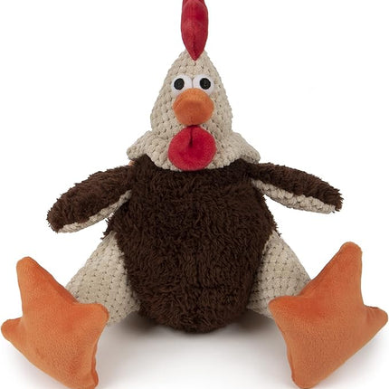 goDog Checkers Fat Rooster Squeaky Plush Dog Toy, Chew Guard Technology - Brown, Large