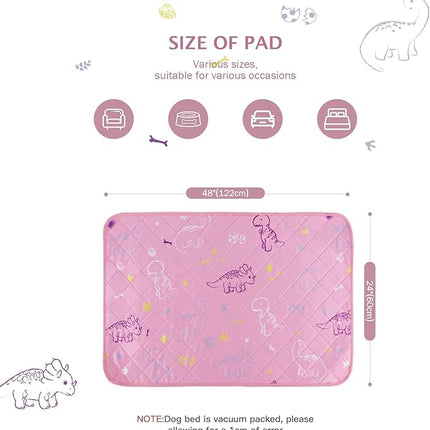 IEUUMLER Washable Pee Pads for Dogs, 2 Pack Non-Slip & Waterproof Whelping Pad, Reusable Puppy Potty Training With Fast Absorbent for Playpen EU007 (Pink Dinosaur, 24"X48"-2pcs)