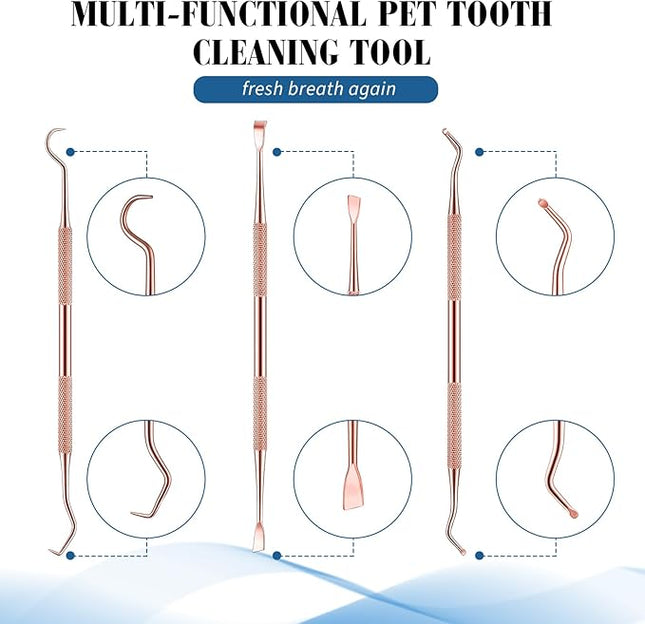 Hotop 3 Pieces Dog Dental Tooth Scaler and Scraper Stainless Double Headed Tarter Removing Tool Scraper Pet Teeth Cleaning Tools for Dog and Cat (Rose Gold)