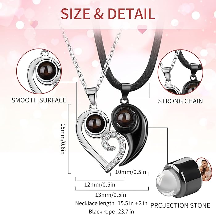 Easycosy Personalized Picture Necklace Projection Necklace with Photo Inside - Custom Photo Heart Pendant Necklace - Photo Gifts Valentines Birthday Love Memorial Gifts for Girlfriend Wife Women
