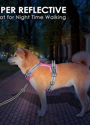 PHOEPET No Pull Dog Harness, Unique Colors Reflective Adjustable Dog Vest, with Soft Training Handle Metal Clips for Small Medium Large Dogs (Baby Pink Base & Grey Straps,M)