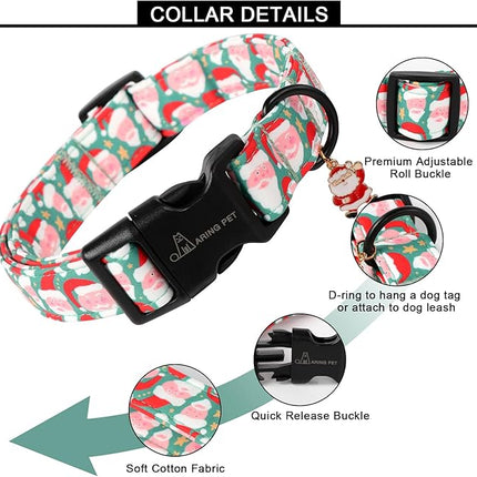 ARING PET Christmas Dog Collar-Cute Green Santa Claus Dog Collars, Adjustable Christmas Pet Collars Puppy Collar with Quick Release Buckle for Girl&Boy Dogs