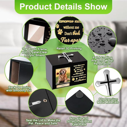 Handmade Pet Urns for Dog or Cat,Wooden Waterproof Memorial Pet Keepsakes Urns,Pet Ashes Box with Photo Frame,Decorative Cross, Honoring Your Beloved Pets,Pet Sympathy Remembrance Gift