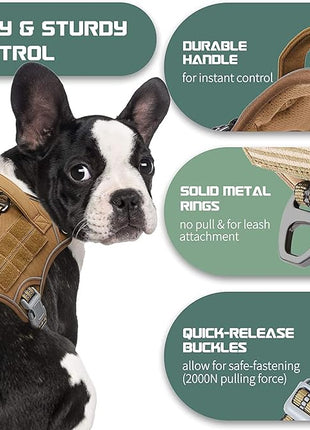 BUMBIN Dog Harness, Tactical XS, Brown, No Pull, Adjustable, Reflective, Soft Cotton, for Small Dogs Training, Fit Smart