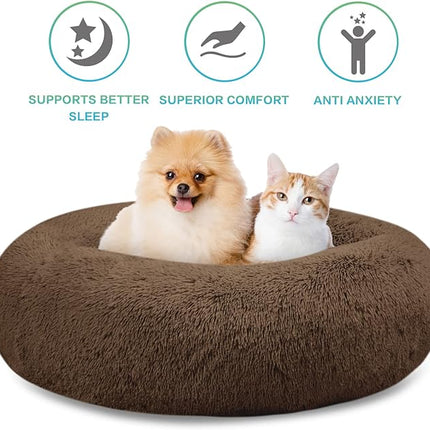 SAVFOX Plush Calming Dog Beds - Donut Shaped, Comfy Cuddler for Small to Extra Large Dogs & Cats, Washable Faux Fur
