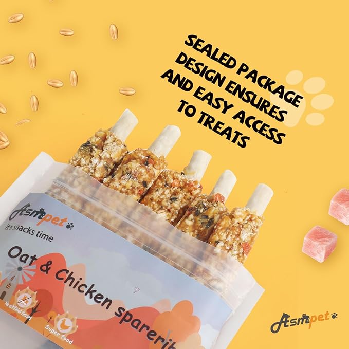 ASMPET Dog Treats Chews, Chicken Wrapped Rawhide Sticks with Superfood Pumpkin Oats and Spinach 10.6 oz