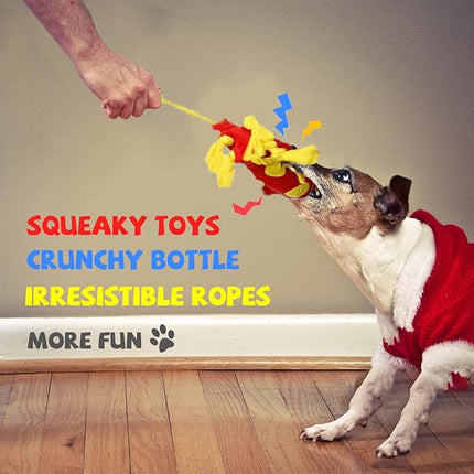 Water Bottle Dog Toys - Dog Puzzle Squeaky Enrichment Treat Dispensing Rope Snuffle Plush Toy, No Stuffing Durable Soft Crunchy Toys for Small Medium Large Dogs Puppy - Octopus Squid