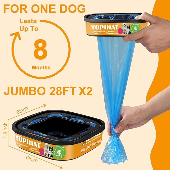 Jumbo Square Refill Bags 2 Pack – Lasts Up to 8 Months – Lavender Scented Dog Poop Bags for Dogs – Pet Waste Refills for Odor Control – Fits Pet Genie Dog Waste Disposal System & Litter Genie Pails