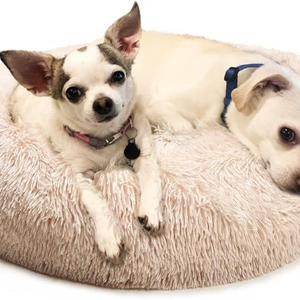 Calming Dog Bed for Small to Large Dogs - Anti-Anxiety, Machine Washable, Warming & Cozy, Soft Round Bed - Fits up to 10-100 lbs (Medium, Beige)