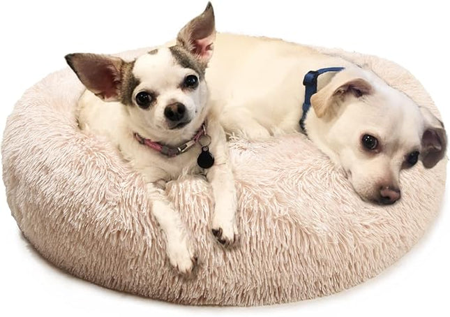 Calming Dog Bed for Small to Large Dogs - Anti-Anxiety, Machine Washable, Warming & Cozy, Soft Round Bed - Fits up to 10-100 lbs (Medium, Beige)