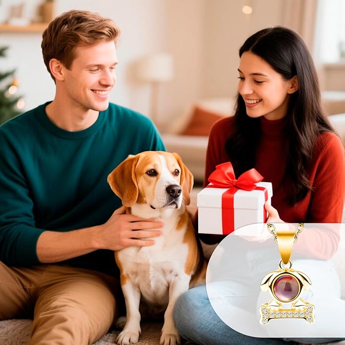 Personalized Picture Necklace with picture inside Custom Projection Necklace Cat/Dog Paw Print Pet Memorial Necklaces for Pet Lovers, Photo Gifts for Anniversary Dog Lovers