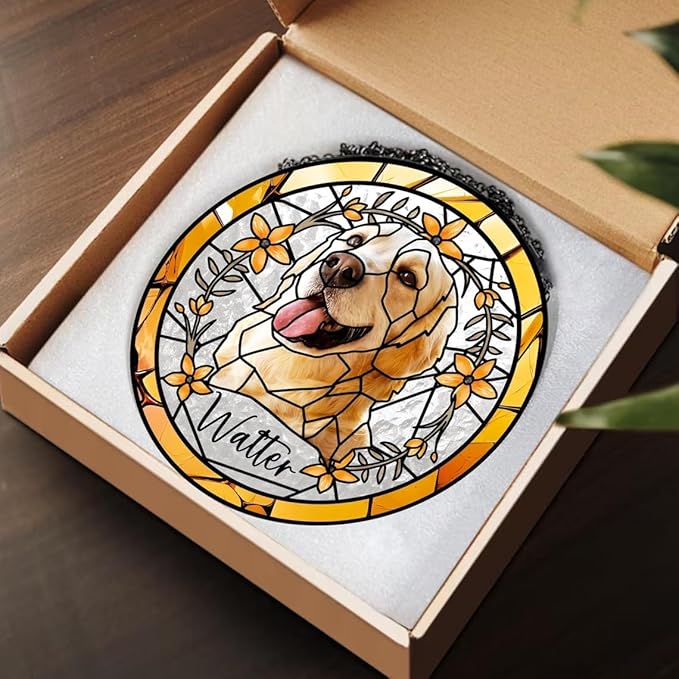 Custom Dog Portrait Stained Glass Light Catcher, Pet Memorial Stained Glass Photo Light Catcher, Staineds Glass Dog Memorial, Loss of Dogs Sympathy Gift Personalized, Pet Loss Gift /2