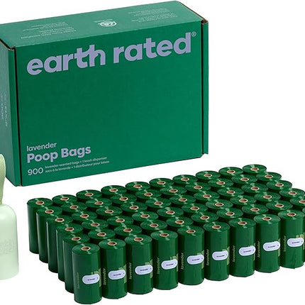 Earth Rated Dog Poop Bag Holder, Durable and Guaranteed Leakproof, Lavender Scented, 1 Dispenser and 900 Bags