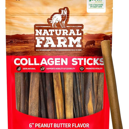 Natural Farm Peanut Butter Stuffed Collagen Sticks for Dogs (6 Inch, 15-Pack), Rawhide-Free Collagen Sticks, Natural Dog Chews, Long Lasting, for Small, Medium and Large Dogs