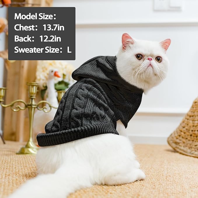 PUPTECK Winter Dog Cat Sweater Coat - Soft Cold Weather Clothes Knitwear for Kitties & Small Dogs Indoor Outdoor Walking Warm, Knitted Classic for Doggies Kitties Girls Boys, Black L