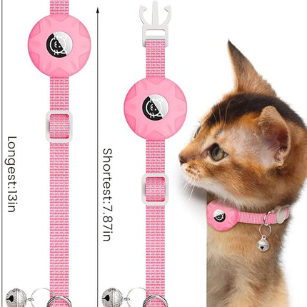 Apple AirTag Cat Collar, GPS Tracker Kitten Collar with Breakaway Feature, Lightweight and Reflective, Perfect for Girl or Boy Cats and Puppies (Luminous Pink)