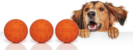 Snug Rubber Dog Balls for Small and Medium Dogs - Tennis Ball Size - Virtually Indestructible (3 Pack - Orange)