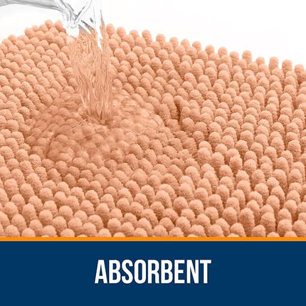 OLANLY Toilet Rugs U-Shaped 24x20, Extra Soft Absorbent Chenille Contour Bathroom Rugs for Toilet, Dry Quickly, Machine Washable, Non-Slip Bath Mat, Peach