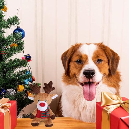 Blnboimrun Christmas Reindeer Plush Dog Toy with Squeaker, Holiday Chew Toys for Puppy Teething, Interactive Stuffed Animal with Crinkle Paper for Small Medium Dogs, Best Gift for Pets