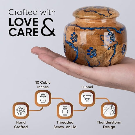 Wood Pet Urns for Dog/Cat Ashes - Small 10 Cu/in Resin Decorative Urn for Ashes for Dog, Urns for Cats - Pet Memorial Remembrance Box - Blue, Small (10 Cubic inches)