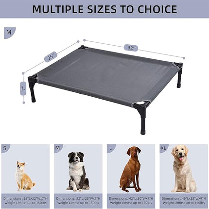 pettycare Elevated Outdoor Dog Bed - Dog Cots for Medium Pet, Heavy Duty Raised Cot Waterproof, Cooling Pets Bed with Washable Durable Teslin Mesh and Non Slip Feet, 32 Inches, Grey