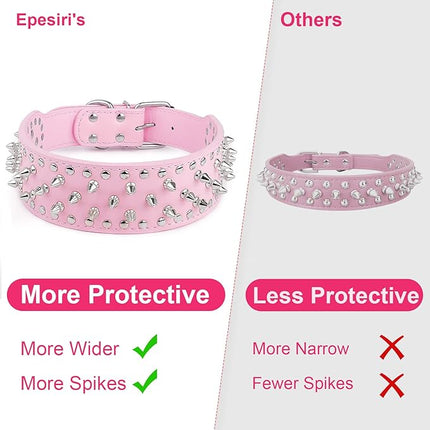 Epesiri Adjustable Wide Spiked Dog Collar, Mushroom Rivet PU Leather Cat Dog Collars, Durable Spike Studded Pet Collar for Small Medium Large Breed, PitBull Mastiff Bulldog Pugs Husky Rottweiler, Pink
