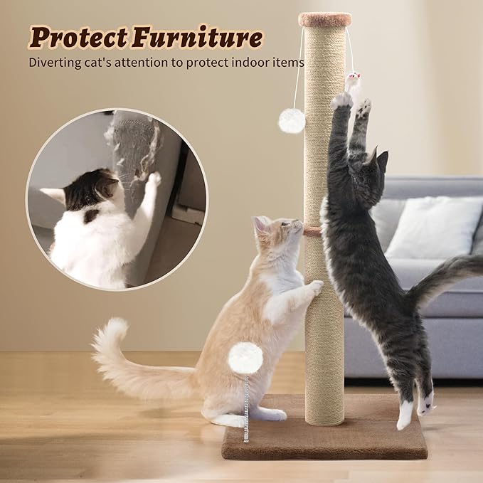 36'' Tall Cat Scratching Post, Large Sisal Scratch Post for Indoor Cats, Sturdy Cat Scratcher Tower, Vertical Cat Scratch Pole, Modern Cat Furniture for Kittens & Adult Cats (Brown)