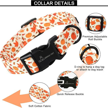 ARING PET Fall Dog Collars, Cute Autumn Pumpkin Maple Leaves Pet Collar with Quick Release Buckle for Small Medium Large Girl Boy Dogs-XS