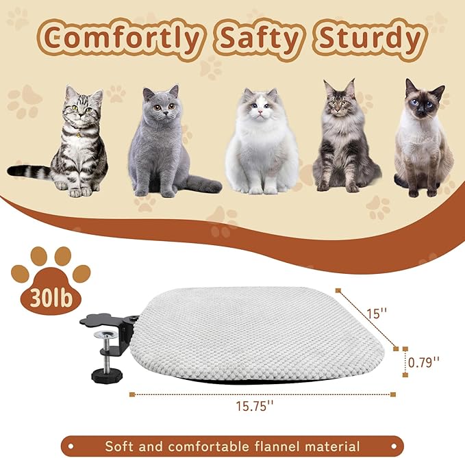BESTISAN Durable Cat Bed Desk-Metal Frame &Flannel Fabric Soft Cover,Sturdy&Comfortable for Indoor Pets,Spacious Cat Beds for Office Desk and Game Island Table,Removable Washable,Supports to 30 lbs