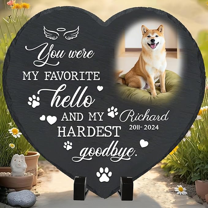 Personalized Pet Memorial Stone - Custom Dog Grave Marker with Name & Photo - Sympathy Gifts for Loss of Beloved Dog - Cemetery Decor - Rainbow Bridge Memorial for Dogs (Style F)