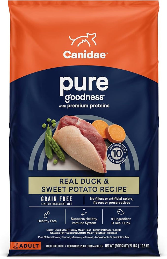 Canidae Pure Limited Ingredient Premium Adult Dry Dog Food, Real Duck & Sweet Potato Recipe, 24 lbs, Grain Free