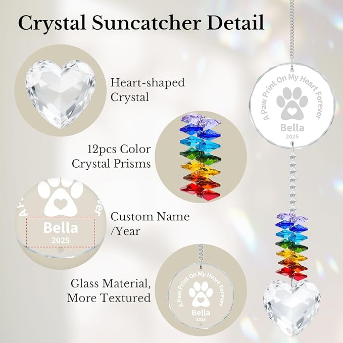 Personalized Pet Memorial Suncatcher - Dog Memorial Gifts for Loss of Dog,Pet Loss Sympathy Gift,Custom Crystal Cats Dogs Remembrance Bereavement Gift (Pet Memorial(Rounded))