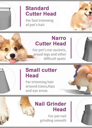 Cat Clippers Grooming Kit for Matted Hair -4 in 1 Low Noise Paw Trimmer Nail Grinder,Cordless Cat Shaver for Long Hair,Trimmer Also for Pet Hair Around Paws, Eyes, Ears, Face, Rump