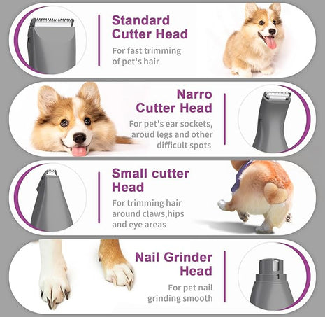 Cat Clippers Grooming Kit for Matted Hair -4 in 1 Low Noise Paw Trimmer Nail Grinder,Cordless Cat Shaver for Long Hair,Trimmer Also for Pet Hair Around Paws, Eyes, Ears, Face, Rump