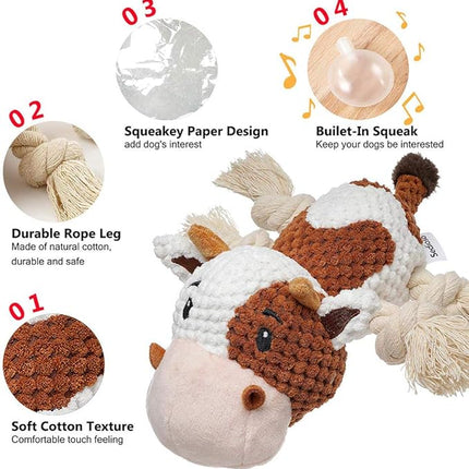 Dog Toys Set, Large Dogs Toy, Stuffed Animal Dog Chew Toy, Soft Plush Dogs Toys Pack for Small. Middle, Large Breed(3-Pack, Cow)