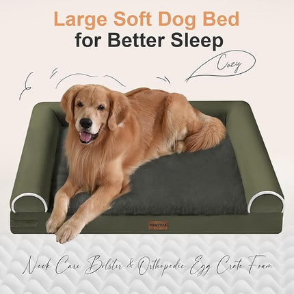Large Dog Bed Orthopedic Washable: Extra Large Sized Beds for Jumbo Dogs Egg Crate Foam Sofa Couch Waterproof Removable Cover - Dark Green
