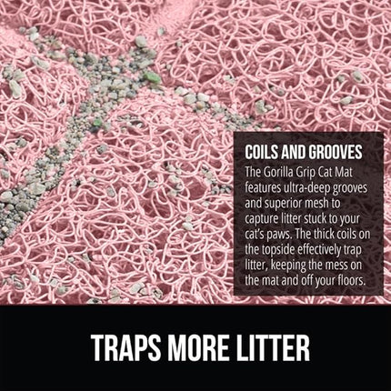 GORILLA GRIP Cat Litter Box Mat, Water Resistant, US Designed Kitty Litter Trapping Mats, Easy to Clean, Scatter Control, Less Mess and Clean Floors, Kitten Supplies for Indoor Cats, 17x11 Light Pink