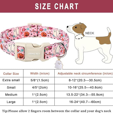 ARING PET Halloween Dog Collars, Cute Pink Pumpkin Ghost Flower Bowtie Pet Collar with Quick Release Buckle for Small Medium Large Girl Boy Dogs-M