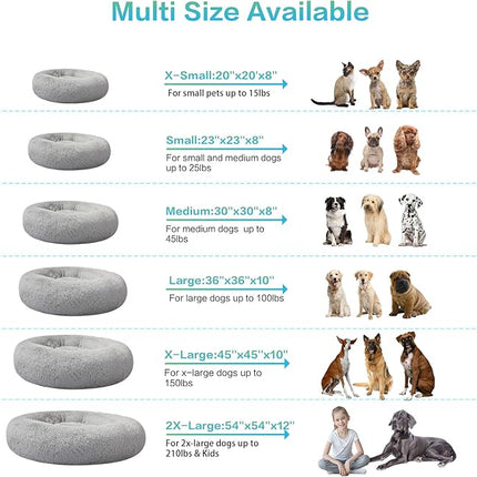 SAVFOX Calming Dog Bed, Anti Anxiety Dog Bed, Plush Donut Dog Bed for Small Dogs, Medium, Large & X-Large, Soft Fuzzy Comfy Dog Bed in Faux Fur, Cuddler Pet Bed, Washable, Multiple Sizes S-XL