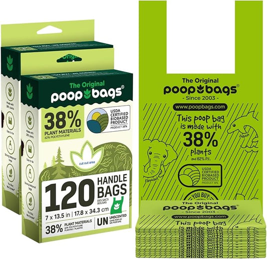 The Original Poop Bags® Dog Poop Bags with Handles, 38% USDA Biobased, Leak-Proof & Easy Tie Waste Bags for Dogs, Unscented, 240 Count