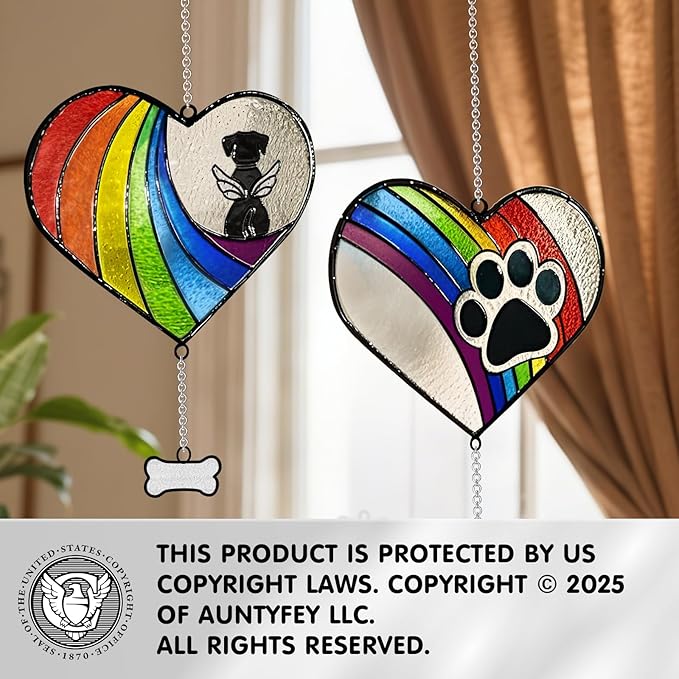 Stained Glass Rainbow Bridge Dog Memorial Gifts for Loss of Dog, Window Hanging Dog Memorial Suncatcher Sympathy Passing Away Pet Memorial Bereavement Dog Gifts, Angel Dog